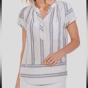 Vince Camuto Striped Blue Navy Rolled Sleeve Shirt